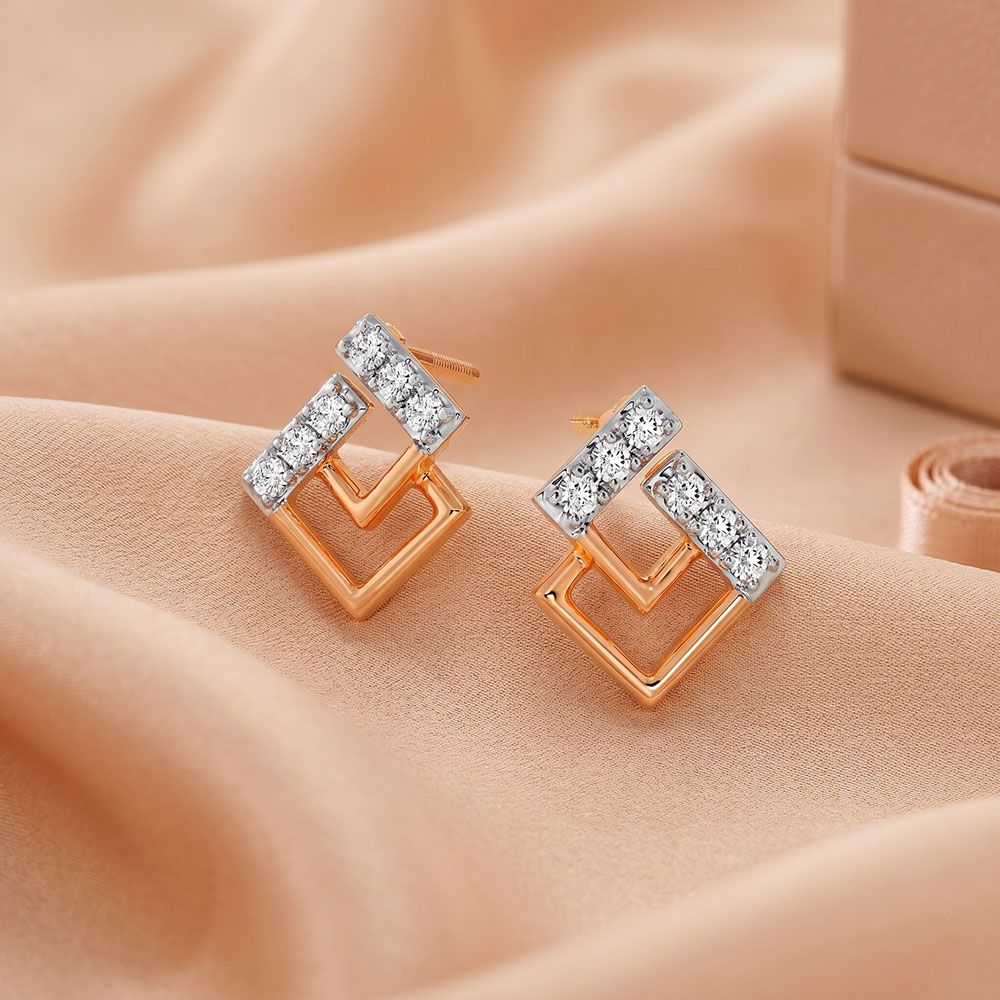Delicate Geometric Design Diamond Studs-Earrings-OER24I04-D900X0C