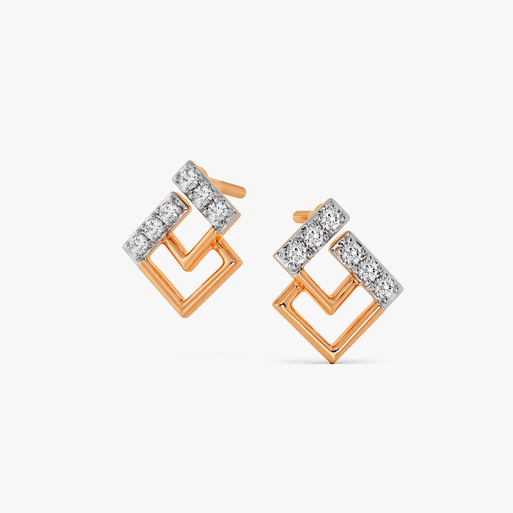 Delicate Geometric Design Diamond Studs-Earrings-OER24I04-D900X0C