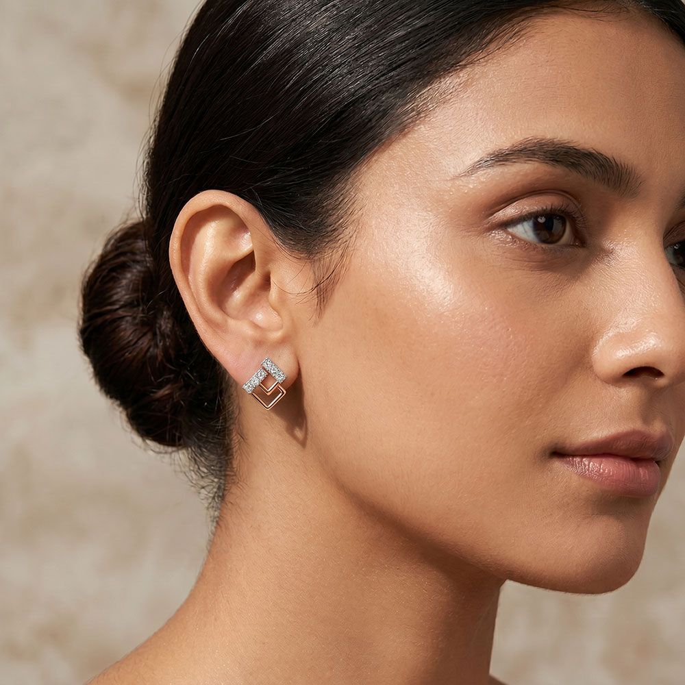 Delicate Geometric Design Diamond Studs-Earrings-OER24I04-D900X0C