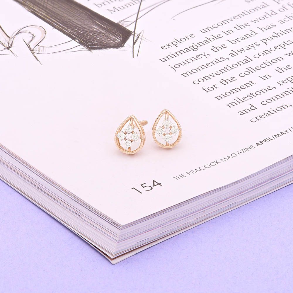 Drop Design Rose Gold and Diamond Studs-Earrings-OER24I08-D900X0C