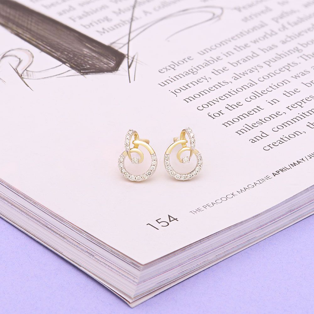 Pretty Swirl Design Diamond Studs-Earrings-OER24I09-D900R0C