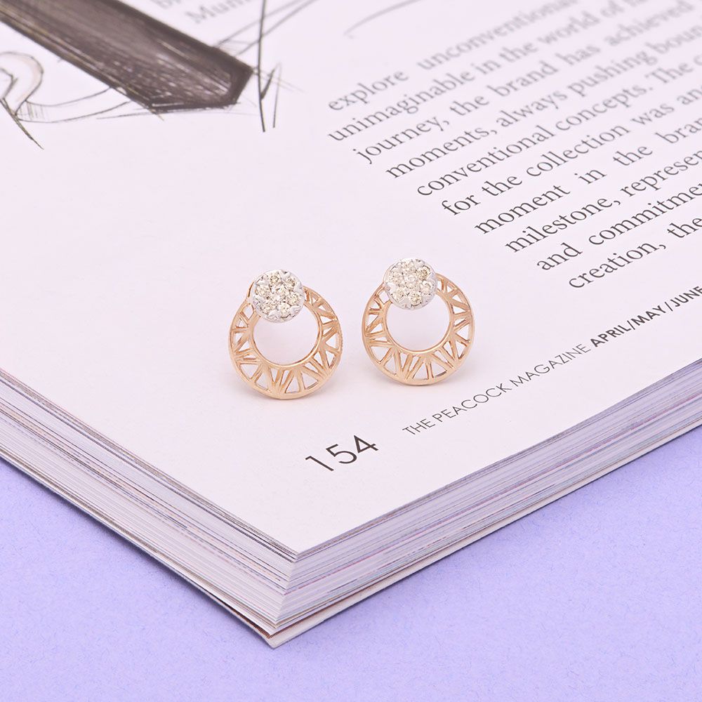 Pretty Lattice Pattern Diamond Studs-Earrings-OER24I10-D900X0C