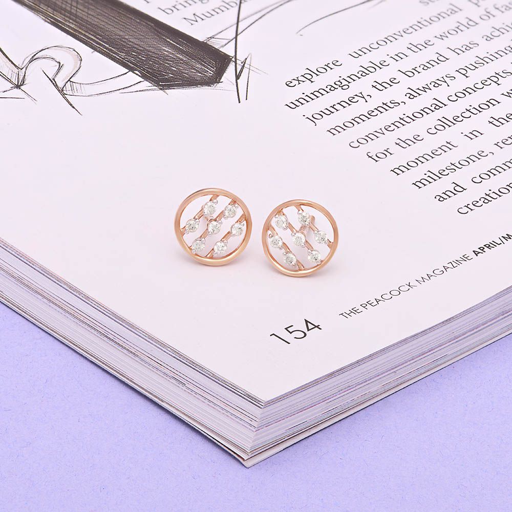 Alluring Geometric Diamond and Rose Gold Studs-Earrings-OER24I12-D900X0C