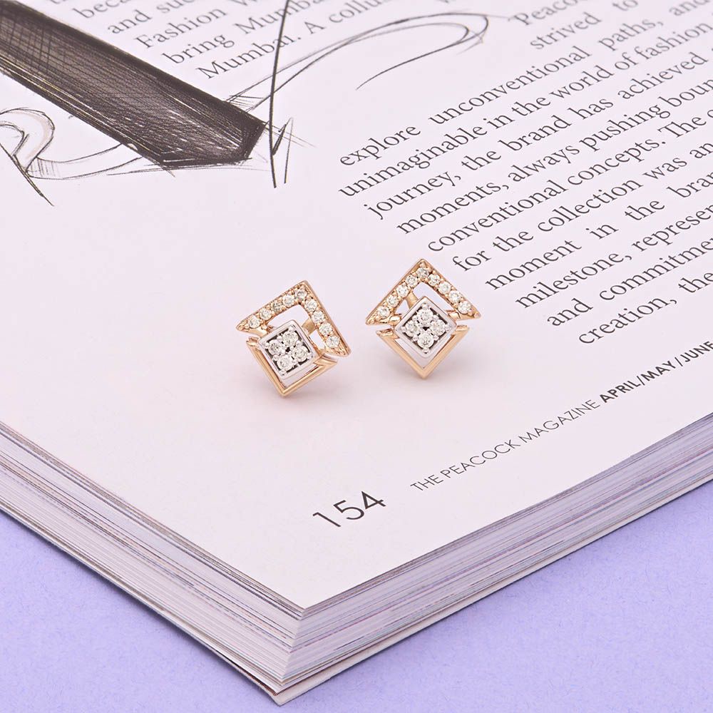 Charmaing Geometric Rose Gold and Diamond Studs-Earrings-OER24I13-D900X0C