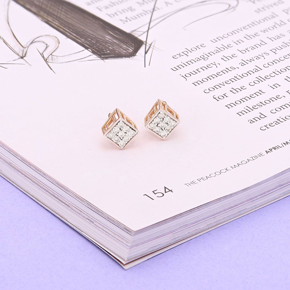 Attractive Square Design Diamond Studs-Earrings-OER24I16-D900X0C