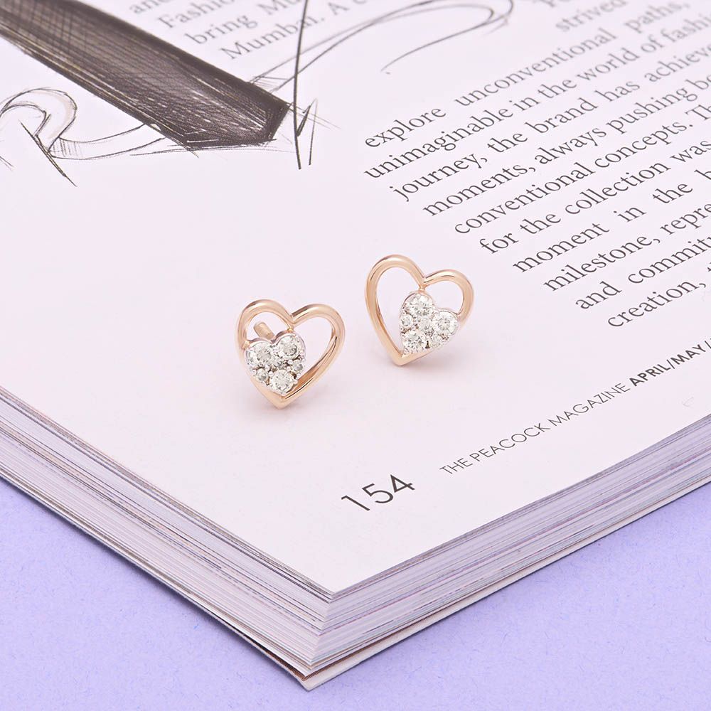 Subtle Heart Design Diamond Studs-Earrings-OER24I17-D900X0C