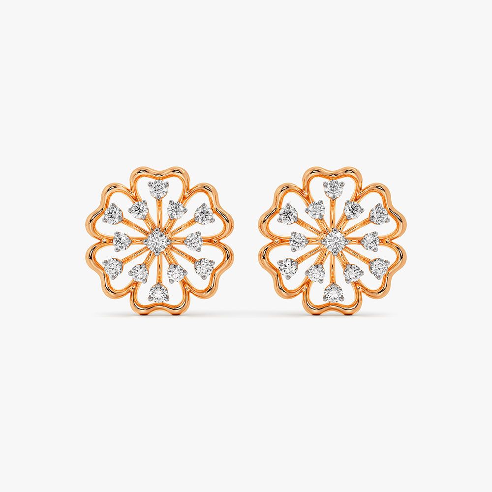 Classy Floral and Diamond Studs-Earrings-OER24I18-D900X0C