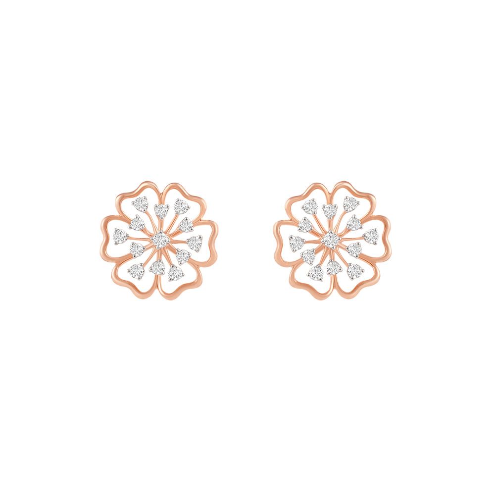 Classy Floral and Diamond Studs-Earrings-OER24I18-D900X0C