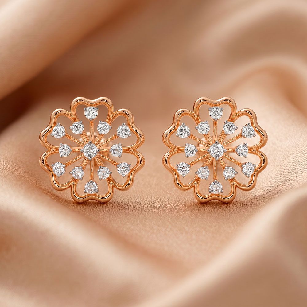 Classy Floral and Diamond Studs-Earrings-OER24I18-D900X0C