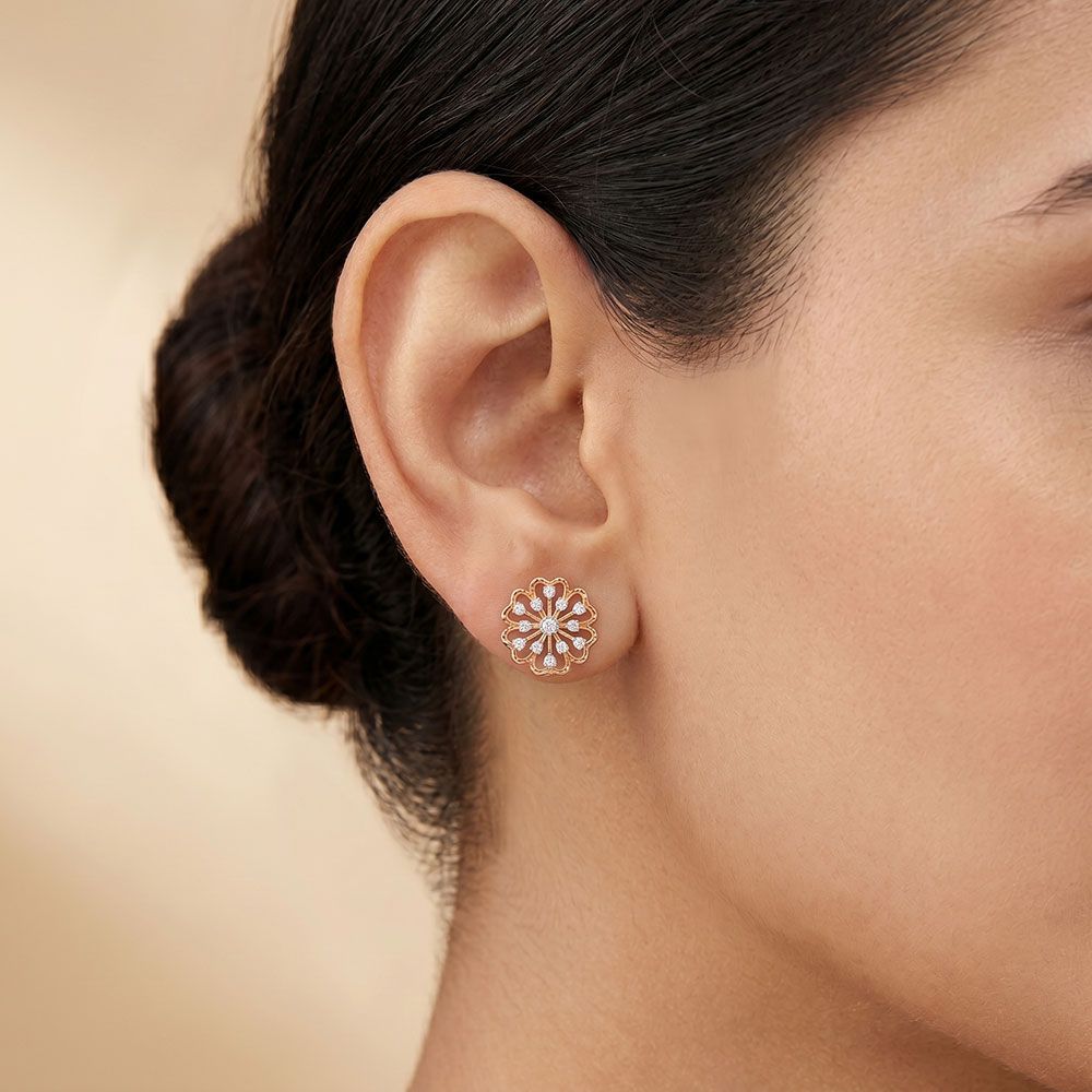Classy Floral and Diamond Studs-Earrings-OER24I18-D900X0C