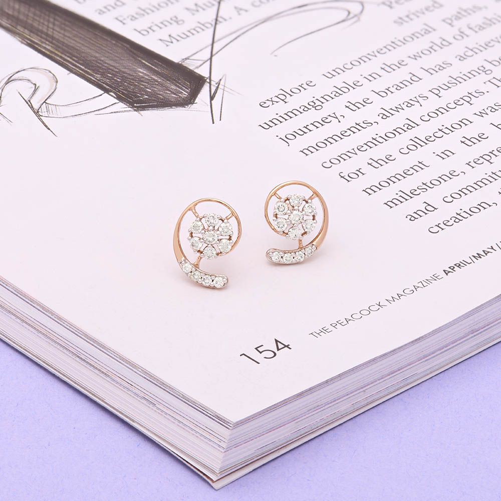 Gleaming Floral Diamond Studs-Earrings-OER24I19-D900X0C