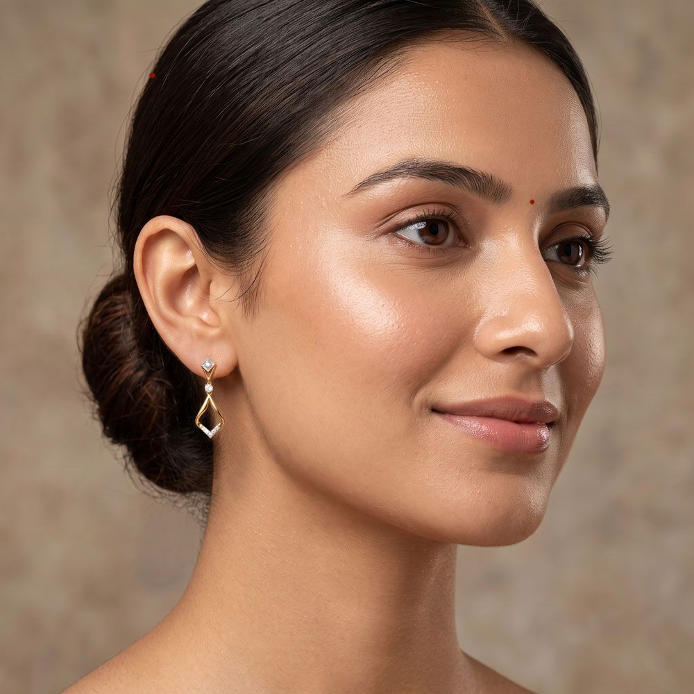 Beautiful Drop Design Diamond Earrings-Earrings-OER24I21-D900R0C