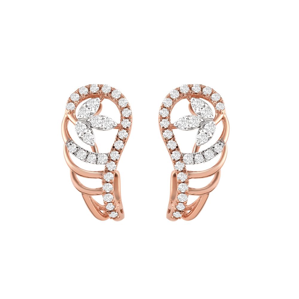 Unique Leaf Design Rose Gold Hoop Earrings-Earrings-OER24I51-D900X0C