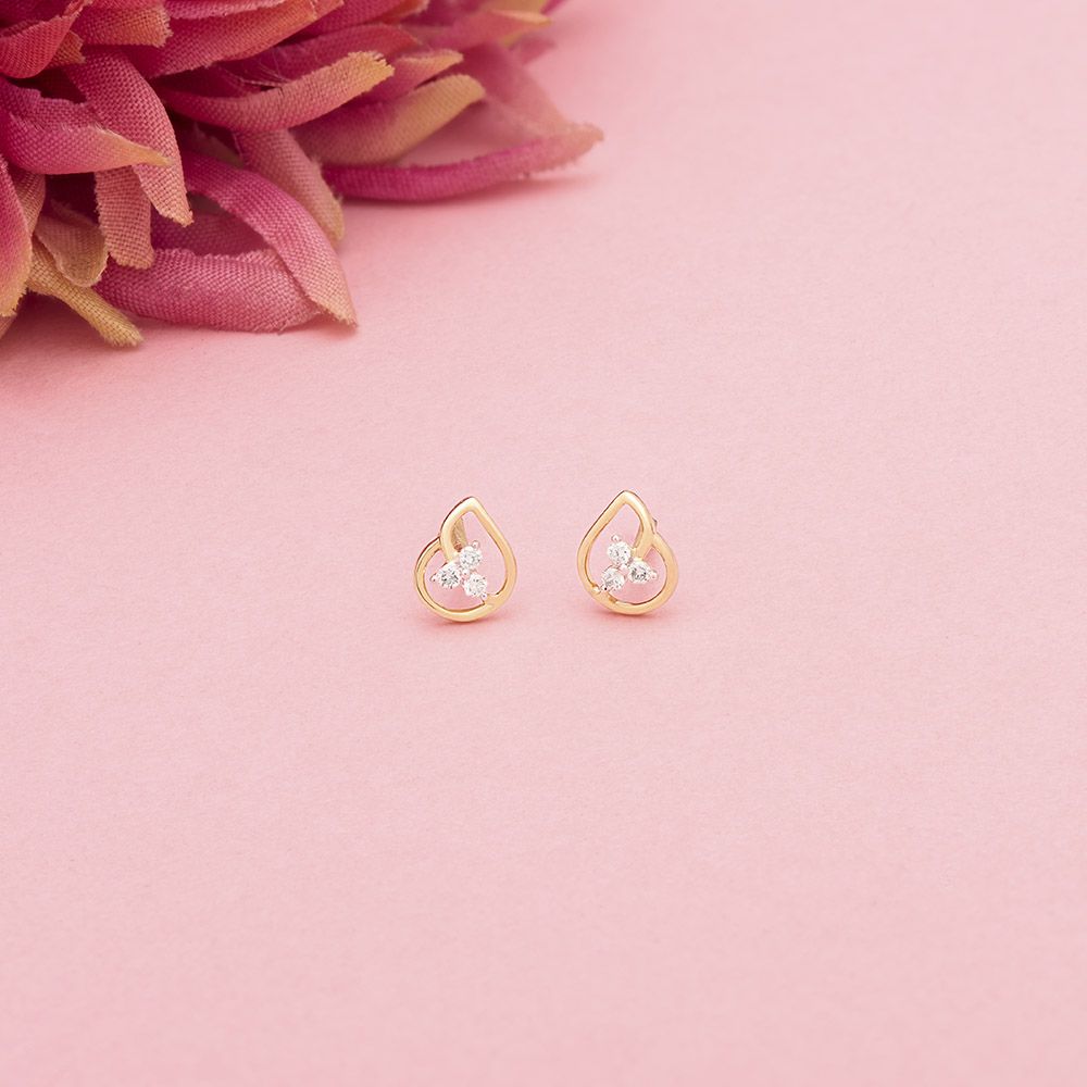 Leaf Design Yellow Gold and Diamond Studs-Earrings-OER24I62-D900R0C