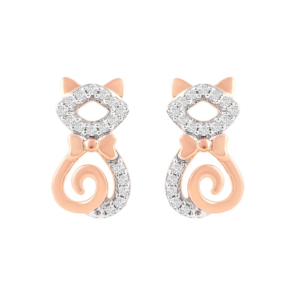 Cat Design Diamond Stud Earrings-Earrings-OER24I63-D900X0C