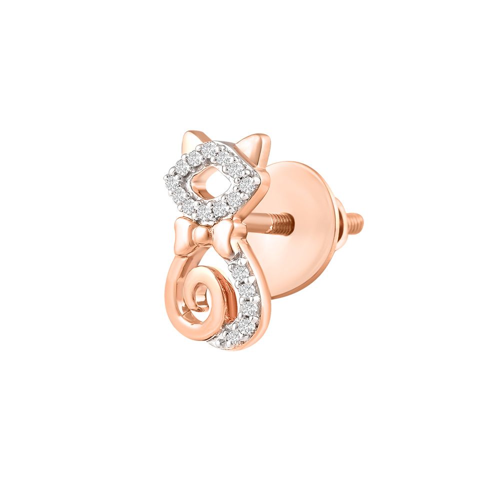Cat Design Diamond Stud Earrings-Earrings-OER24I63-D900X0C