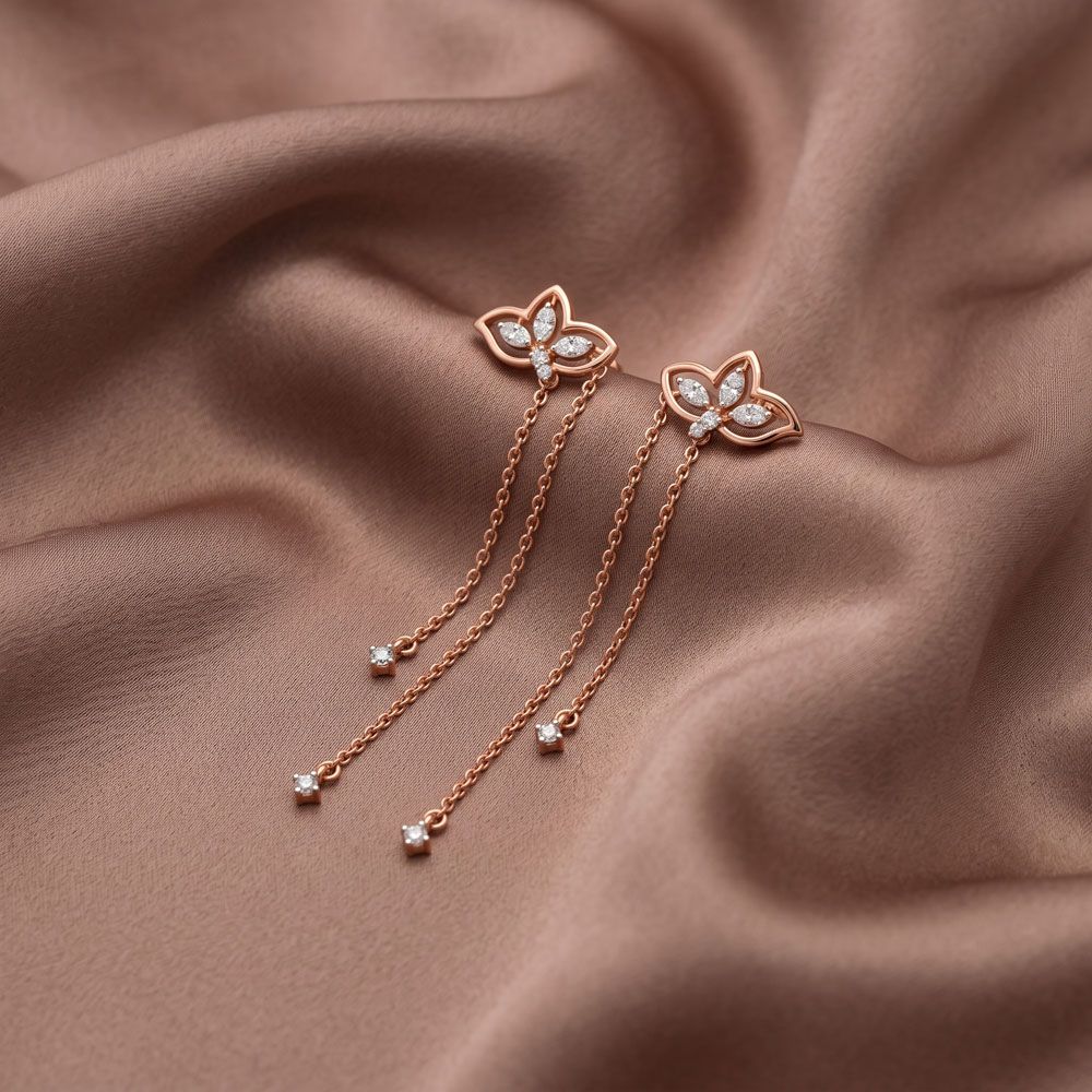 Beautiful Floral Design Diamond Danglers-Earrings-OER24I68-D900X0C
