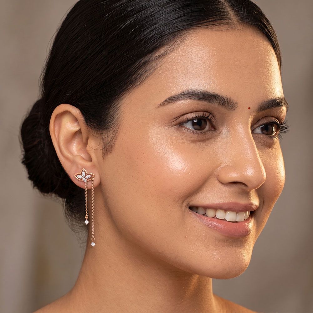 Beautiful Floral Design Diamond Danglers-Earrings-OER24I68-D900X0C