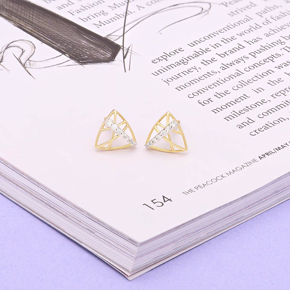 Chic Diamond and Yellow Gold Stud Earrings-Earrings-OER24I80-D900R0C