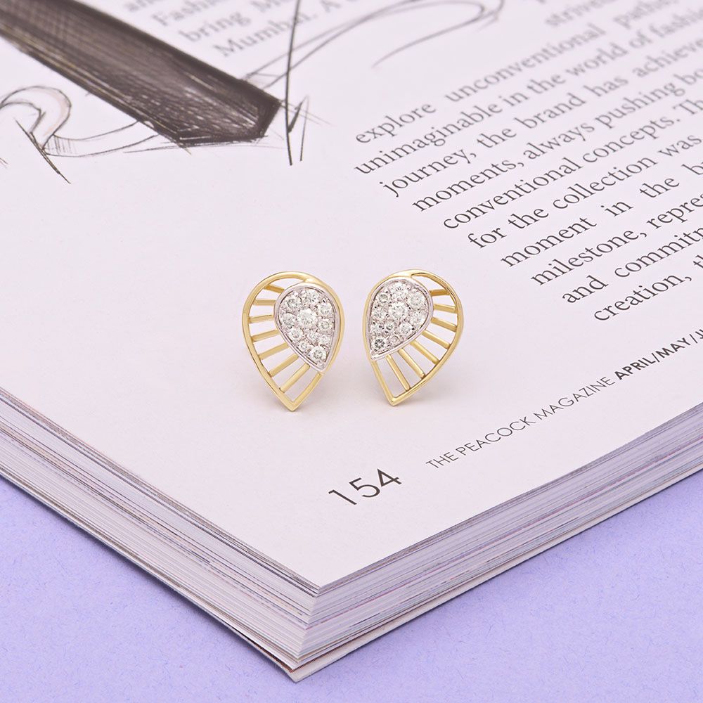 Lattice Pattern Teardrop Diamond Studs-Earrings-OER24I87-D900R0C