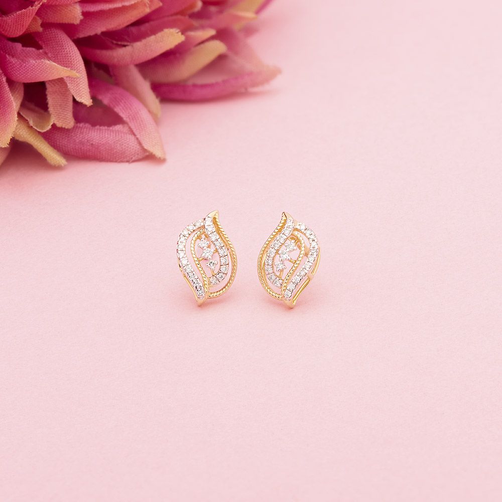 Exceptional Swirl Design Diamond and Yellow Gold Studs-Earrings-OER24I89-D900R0C