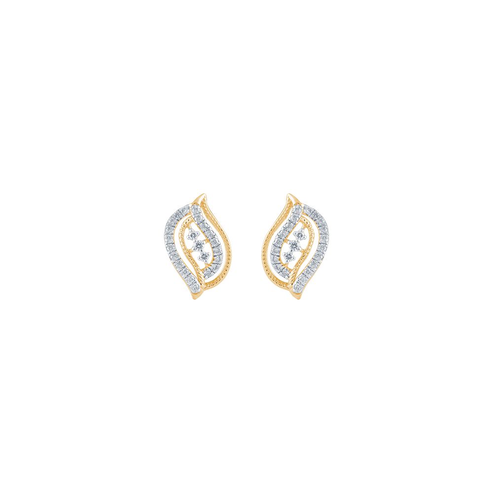 Exceptional Swirl Design Diamond and Yellow Gold Studs-Earrings-OER24I89-D900R0C