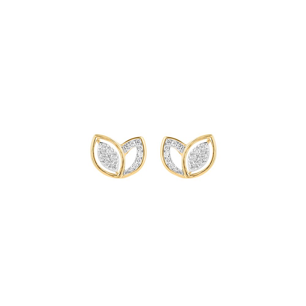 Dainty Leaf Design Diamond and Yellow Gold Studs-Earrings-OER24I96-D900R0C