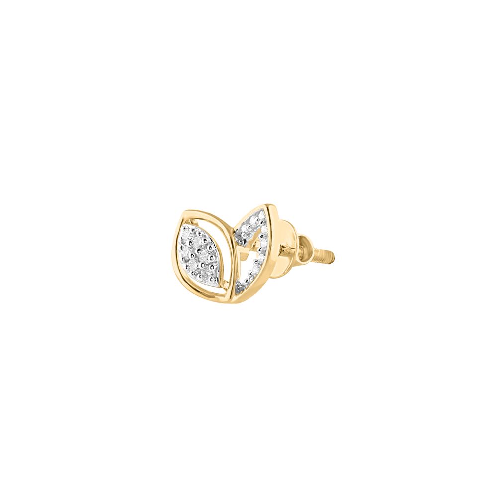 Dainty Leaf Design Diamond and Yellow Gold Studs-Earrings-OER24I96-D900R0C