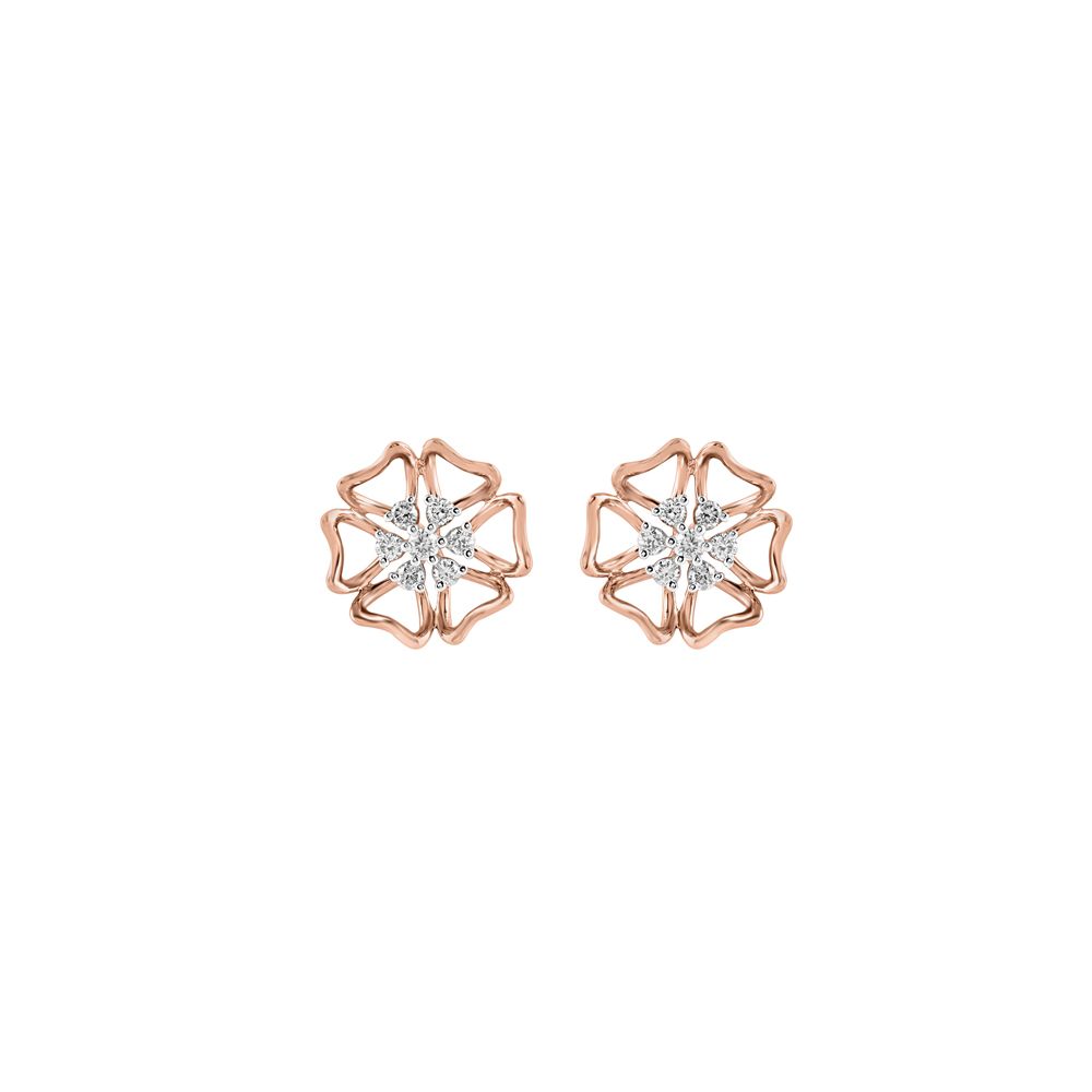 Contemporary Floral Diamond and Rose Gold Studs-Earrings-OER24I98-D900X0C