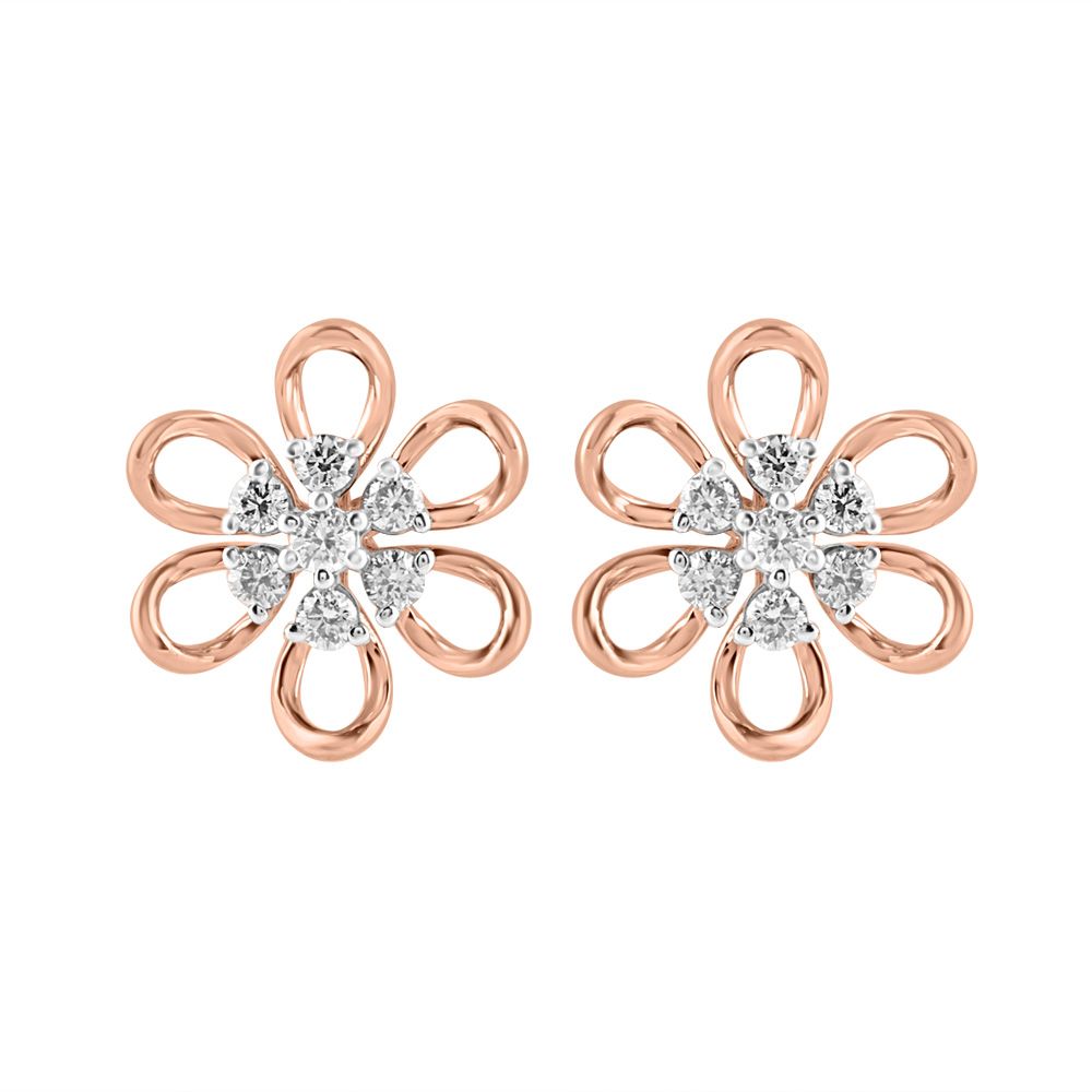 Petalled Diamond and Rose Gold Stud Earrings-Earrings-OER24I99-D900X0C