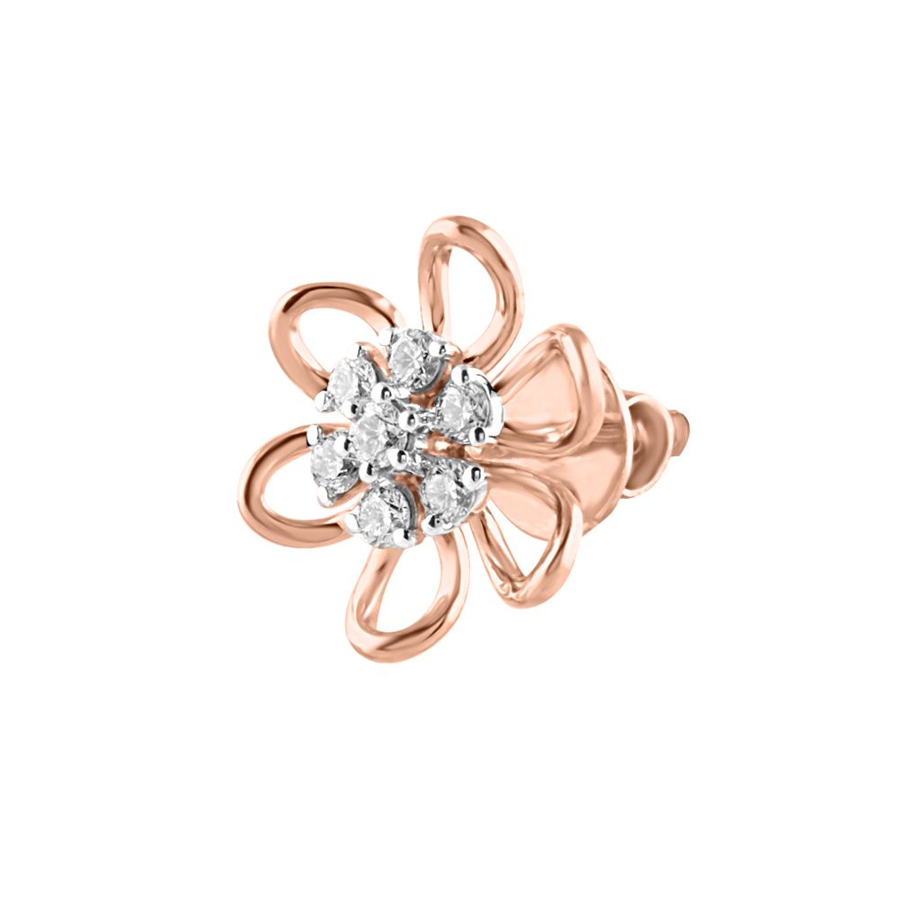 Petalled Diamond and Rose Gold Stud Earrings-Earrings-OER24I99-D900X0C