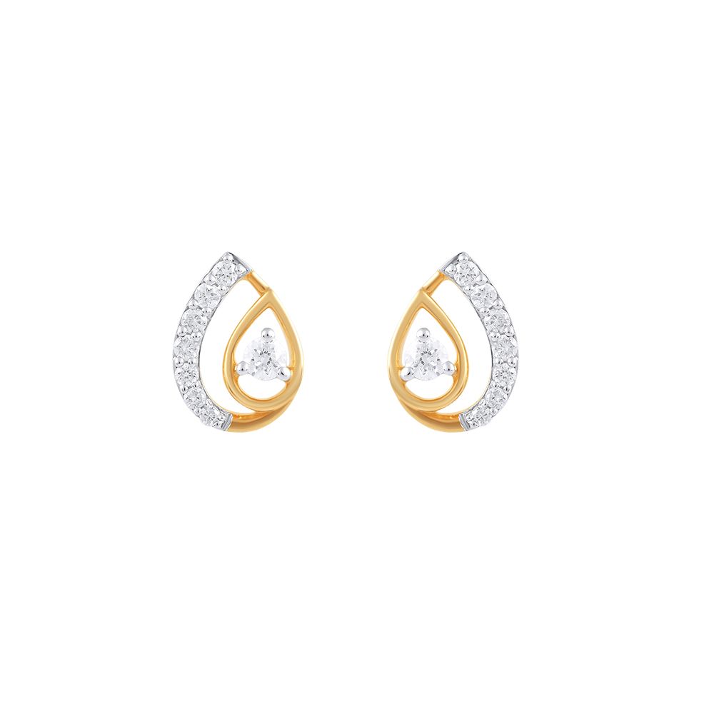Drop Design Yellow Gold and Diamond Studs-Earrings-OER24J37-DD00R0C