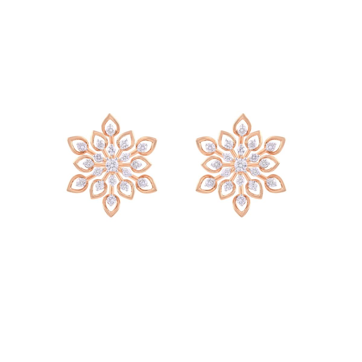 Floral Burst Rose Gold and Diamond Studs-Festive Offer-OER24J71-D400X2B