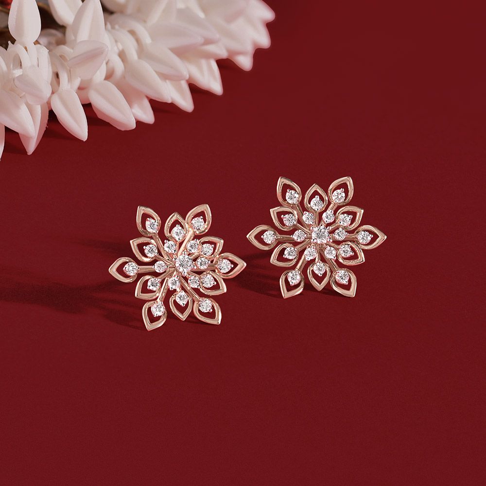 Floral Burst Rose Gold and Diamond Studs-Festive Offer-OER24J71-D400X2B