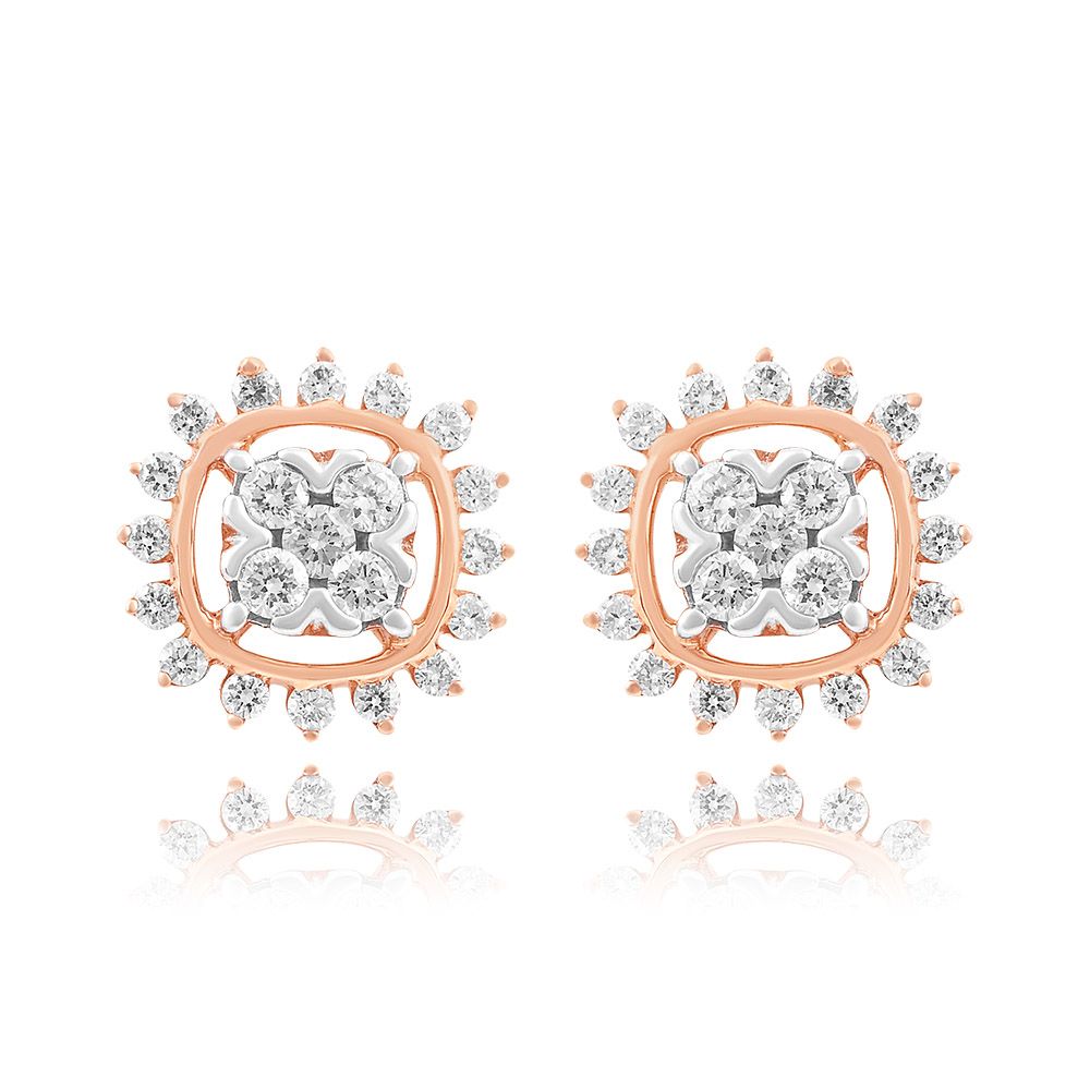 Glorious 18KT Rose Gold Cluster Earring-Earrings-OER24L70-D400X3B