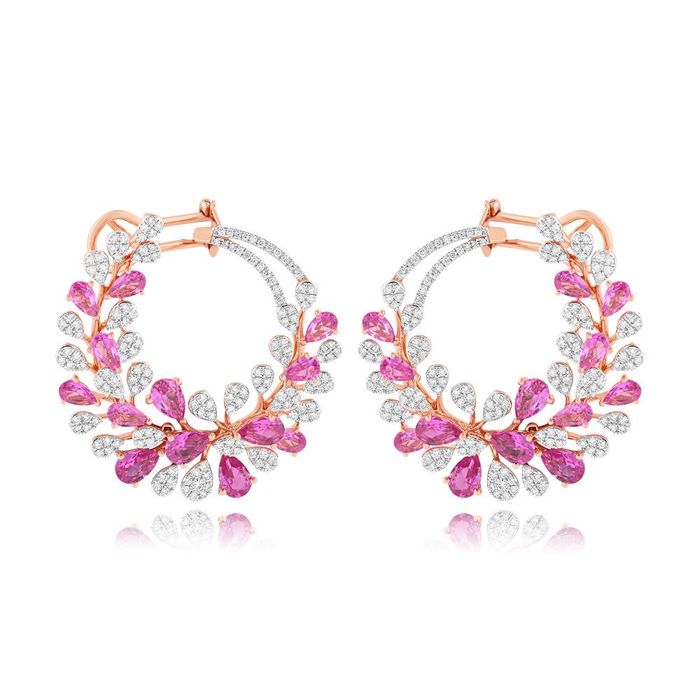 Pink Stone and Diamond Curved Stud Earrings-Earrings-OER25IJ2-D642X3B