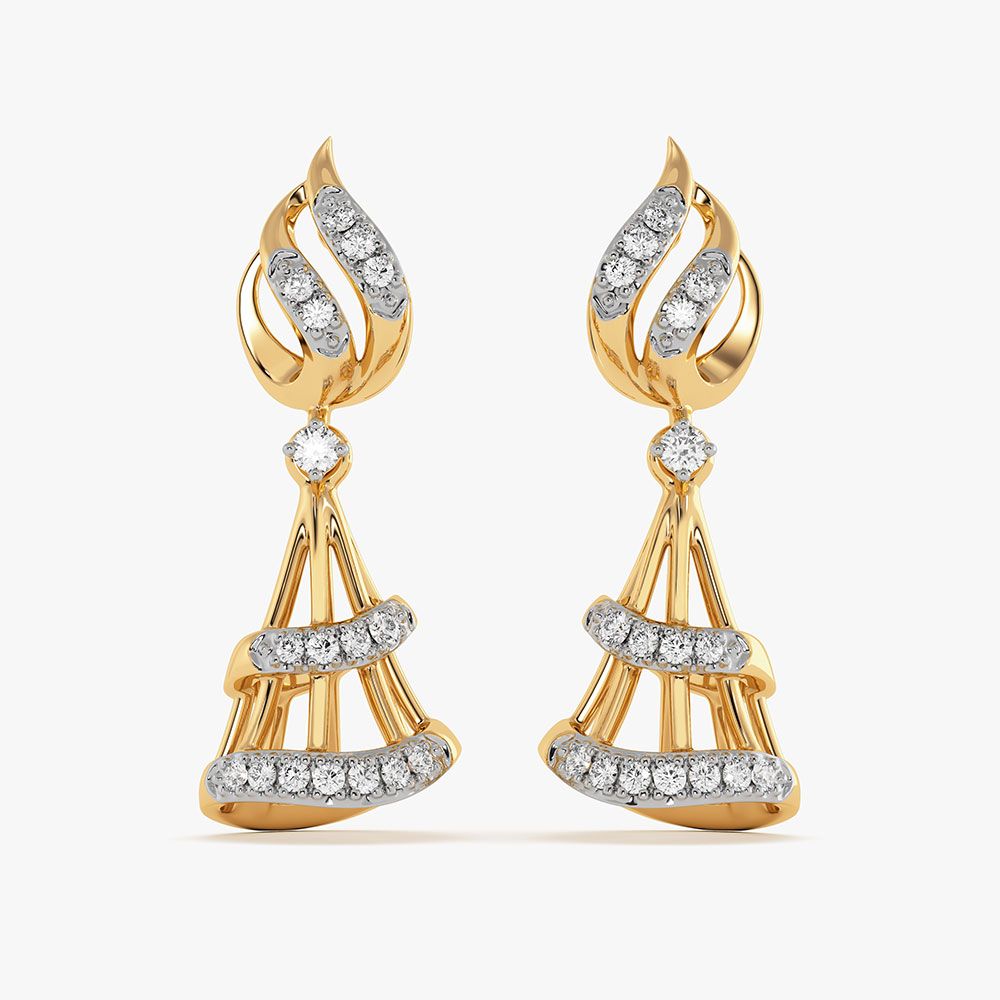 Traditional Paisley Yellow Gold Diamond Jhumka Earrings-Earrings-OER26I37-D400RCC