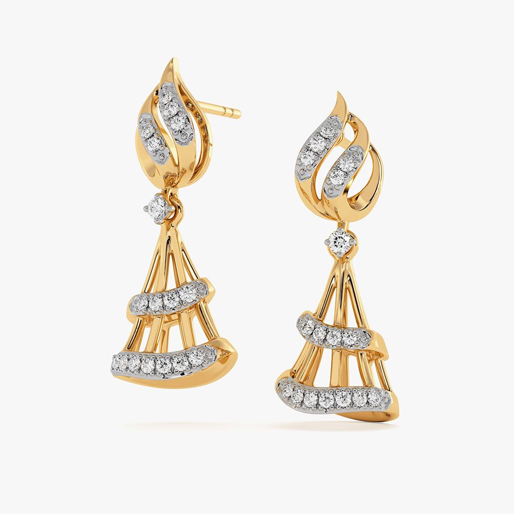 Traditional Paisley Yellow Gold Diamond Jhumka Earrings-Earrings-OER26I37-D400RCC