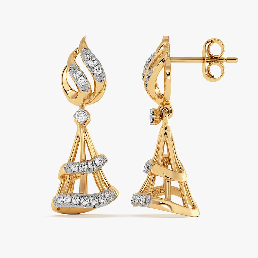 Traditional Paisley Yellow Gold Diamond Jhumka Earrings-Earrings-OER26I37-D400RCC