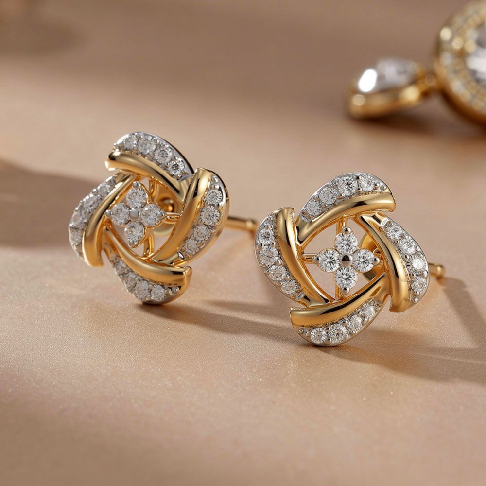 Everyday Style Yellow Gold Diamond Stud Earrings-Earrings-OER26I42-D400RDC