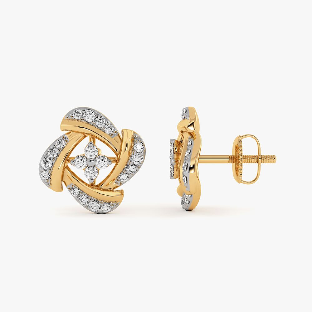 Everyday Style Yellow Gold Diamond Stud Earrings-Earrings-OER26I42-D400RDC