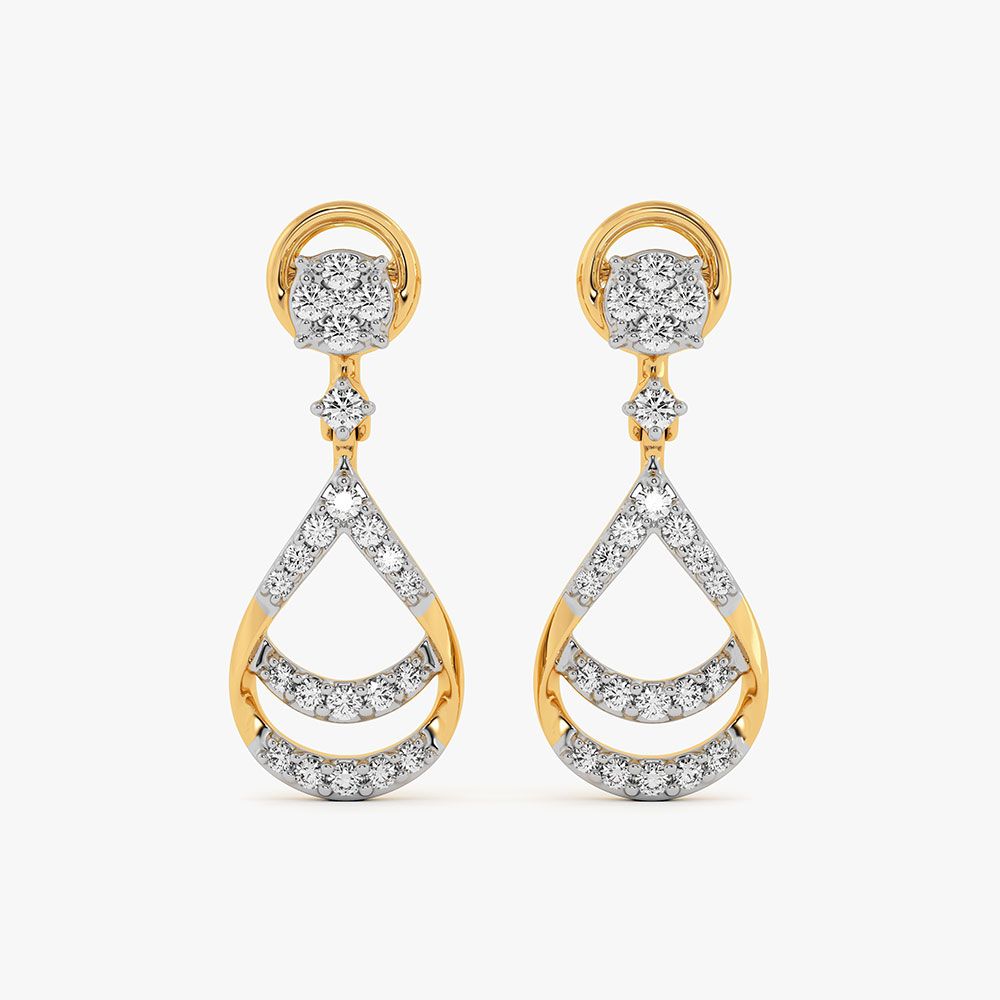 Fluid Style Yellow Gold Diamond Drop Earrings-Earrings-OER26I45-D400RCC