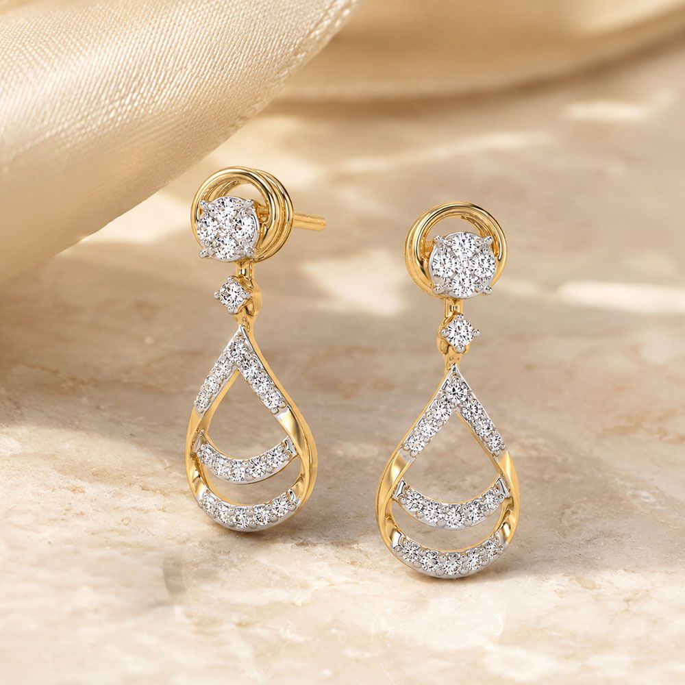 Fluid Style Yellow Gold Diamond Drop Earrings-Earrings-OER26I45-D400RCC