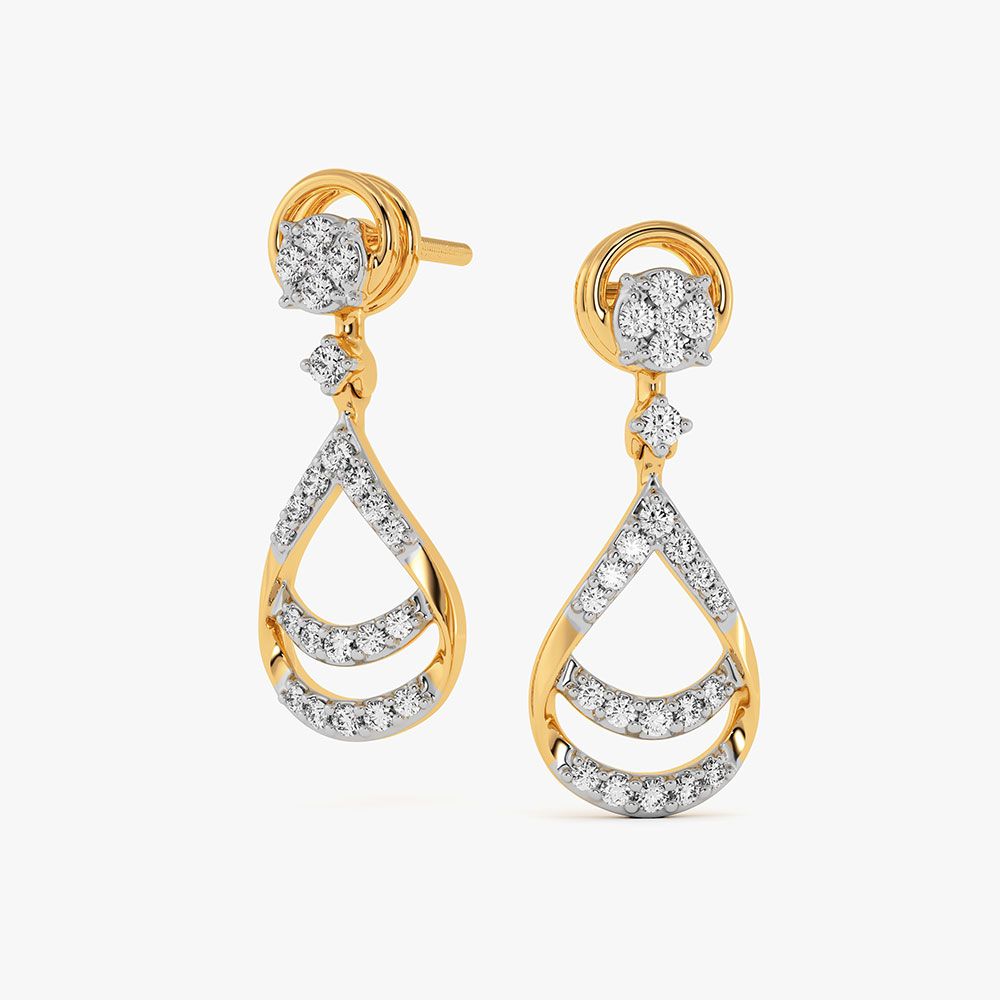 Fluid Style Yellow Gold Diamond Drop Earrings-Earrings-OER26I45-D400RCC