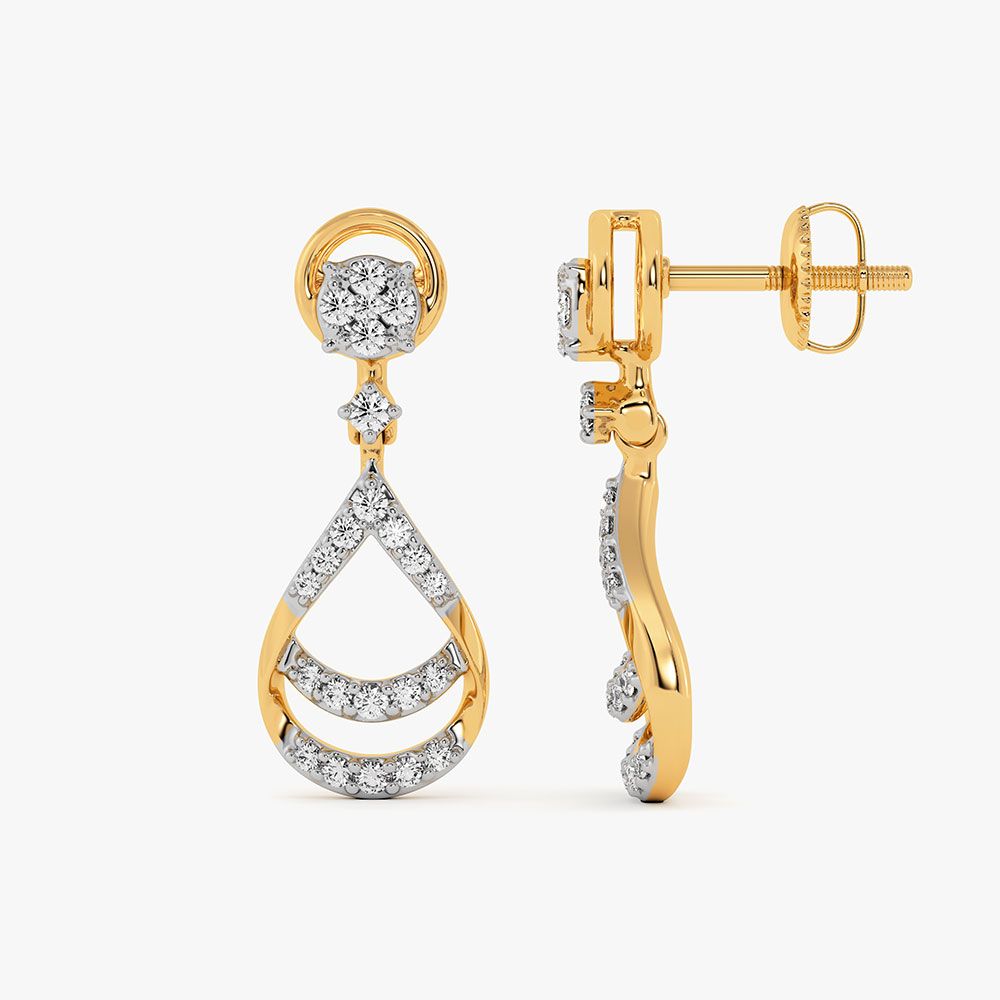Fluid Style Yellow Gold Diamond Drop Earrings-Earrings-OER26I45-D400RCC