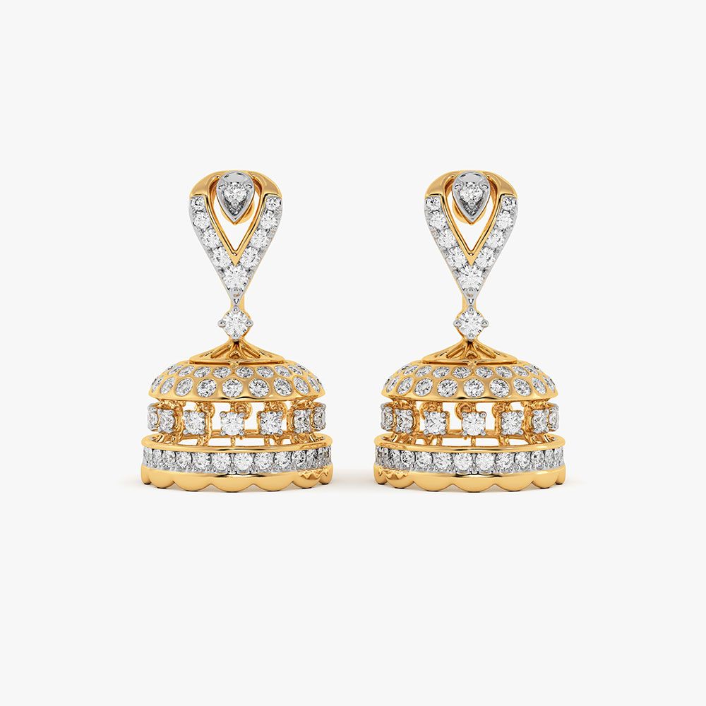 Festive Leaf Yellow Gold Diamond Jhumka Earrings-Earrings-OER26I57-D400RDC