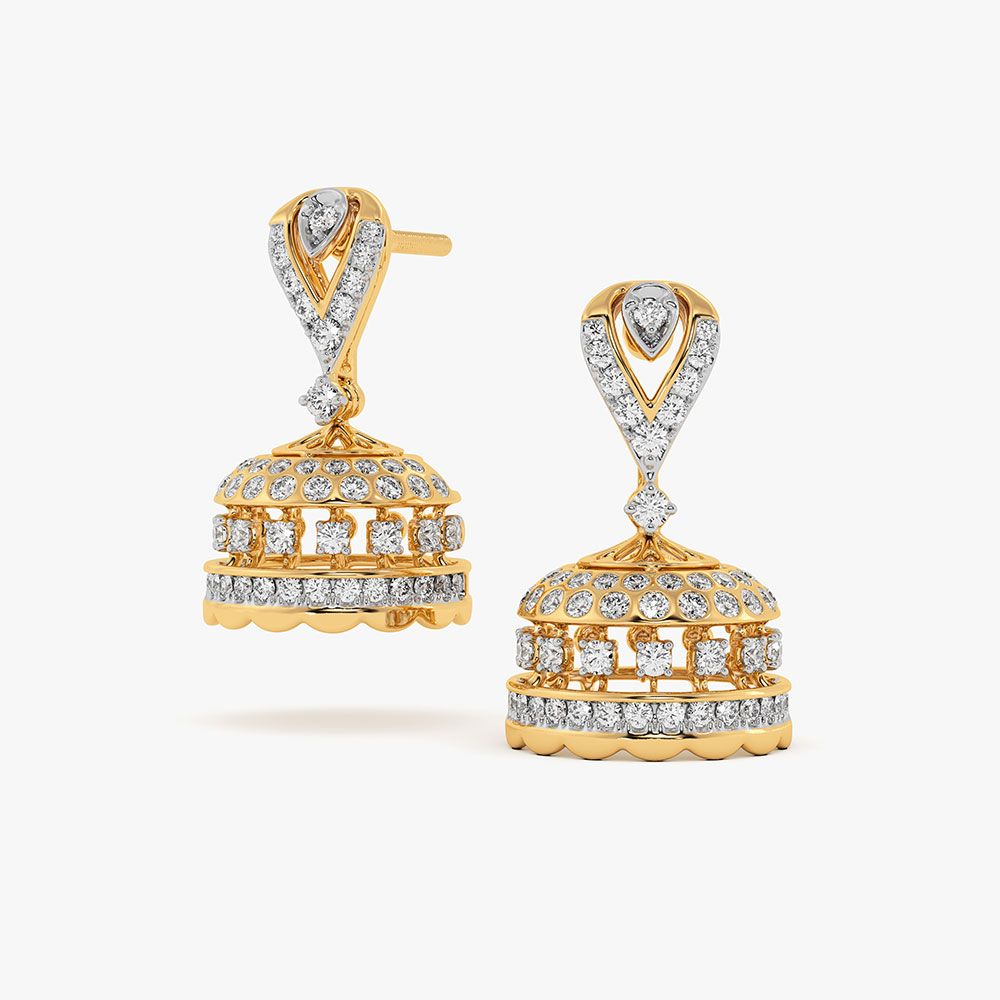 Festive Leaf Yellow Gold Diamond Jhumka Earrings-Earrings-OER26I57-D400RDC