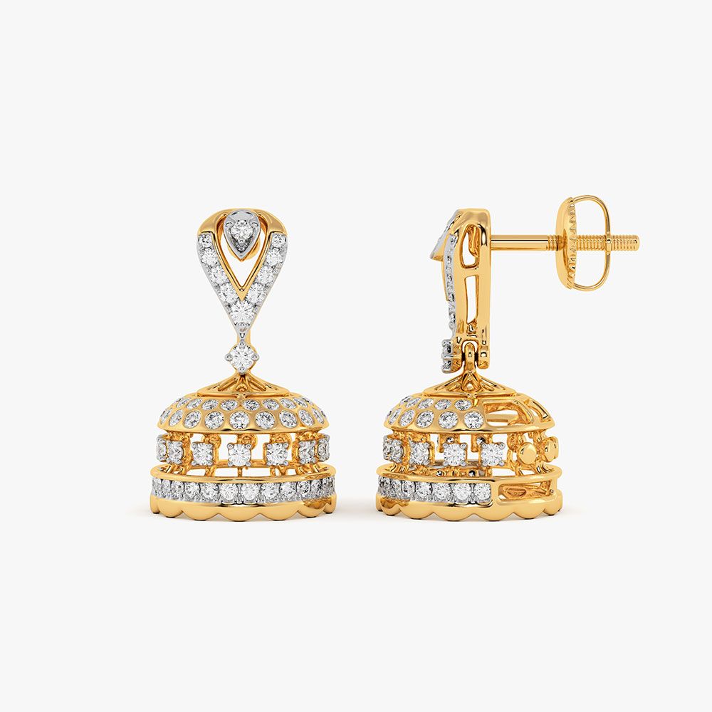 Festive Leaf Yellow Gold Diamond Jhumka Earrings-Earrings-OER26I57-D400RDC