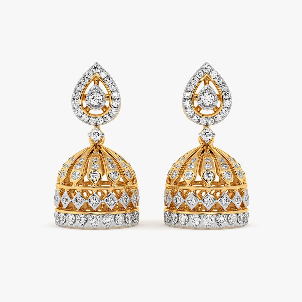 Leaf Drop Yellow Gold Diamond Jhumka Earrings-Earrings-OER26I59-D400RDC