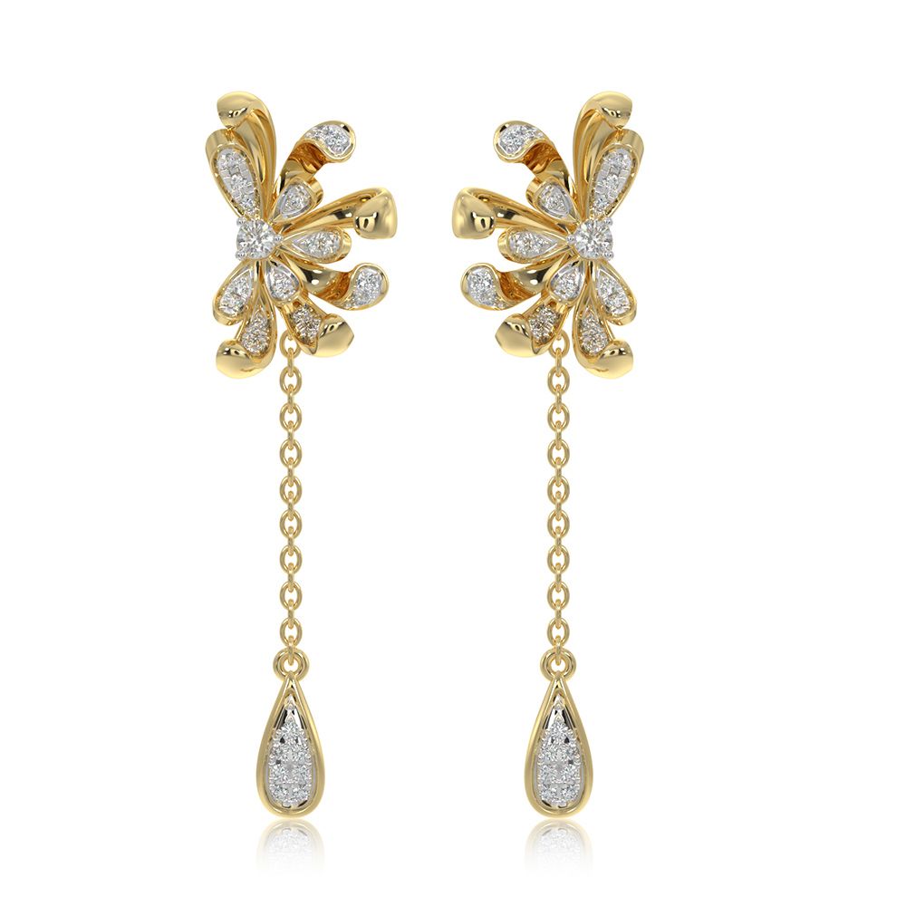 Flower 14Kt Yellow Gold Drop Earrings-Earrings-OER26I83-D400R3C